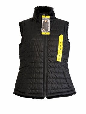 Nicole Miller Reversible Black Puffer Vest | Faux Fur | NWT | Size S